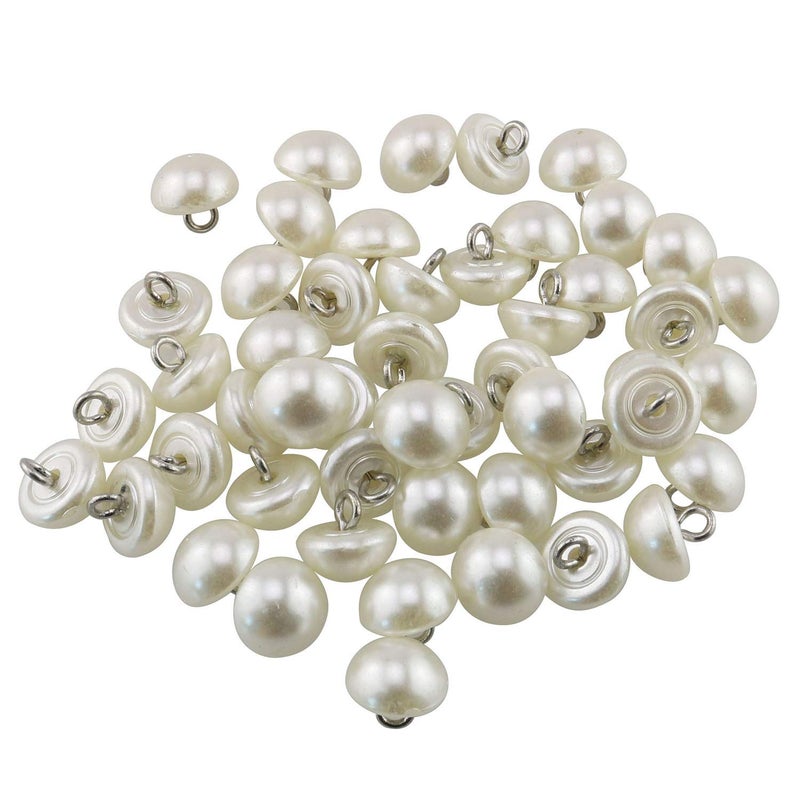 Tegg Half Domed Button 50PCS 10mm Cream-Coloured Half Ball Pearl Buttons with Metal Shank for Clothes, Craft, Sewing - Image 1